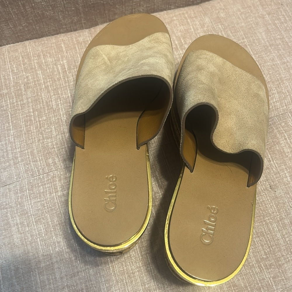Chloe Camille tan mules slides platforms - Picture 2 of 6